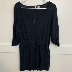 Moth Black Ruched Half Sleeve Full Zip Sweater